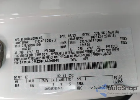 2023 Ford Escape St-Line из США, поврежденный, VIN 1FMCU0MZ0PUA94048